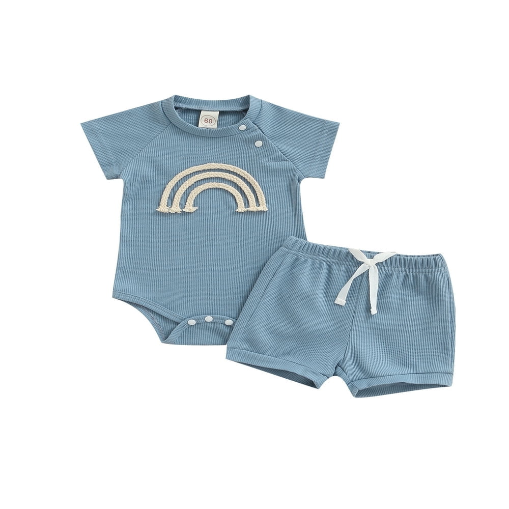 Alunsito - Ensemble Bébé 2 Pièces Arc-en-Ciel - Barboteuse & Short - Manches Courtes - 100% Coton Doux - 0 à 18 Mois