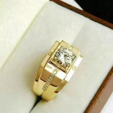Men's Pinky Band Ring 3 Ct Round Lab Created Diamond 14K Yellow Gold Plated