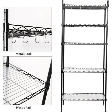 

Adjustable Wire Shelving Unit Pantry Shelves Metal Storage Racks Utility Racks Height Household Type Heavy Duty Storage Shelving for Kitchen Bedroom Bathroom and Garage Black (5-tier