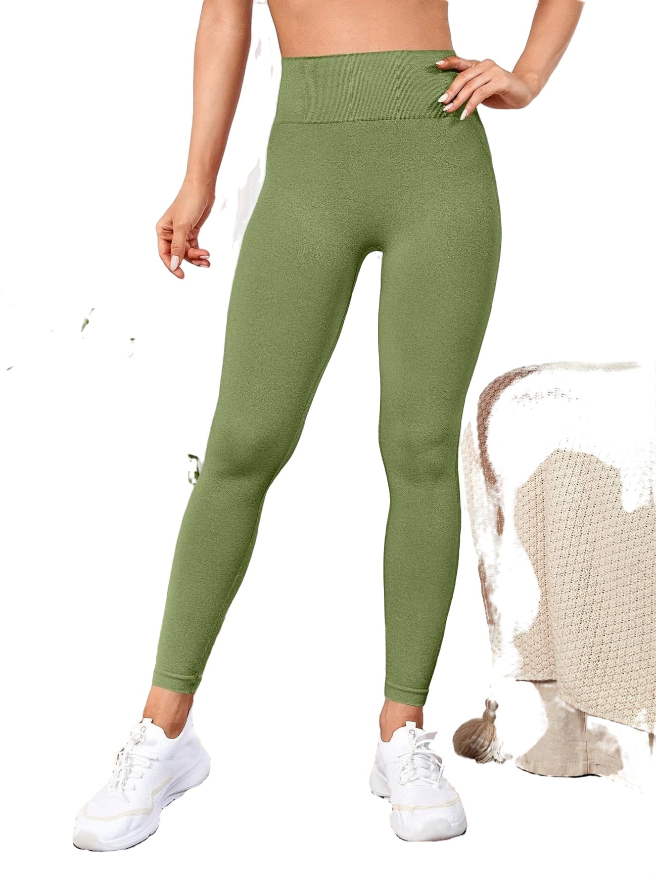 Women's Plain Lime Green Sports Leggings S (4) 
