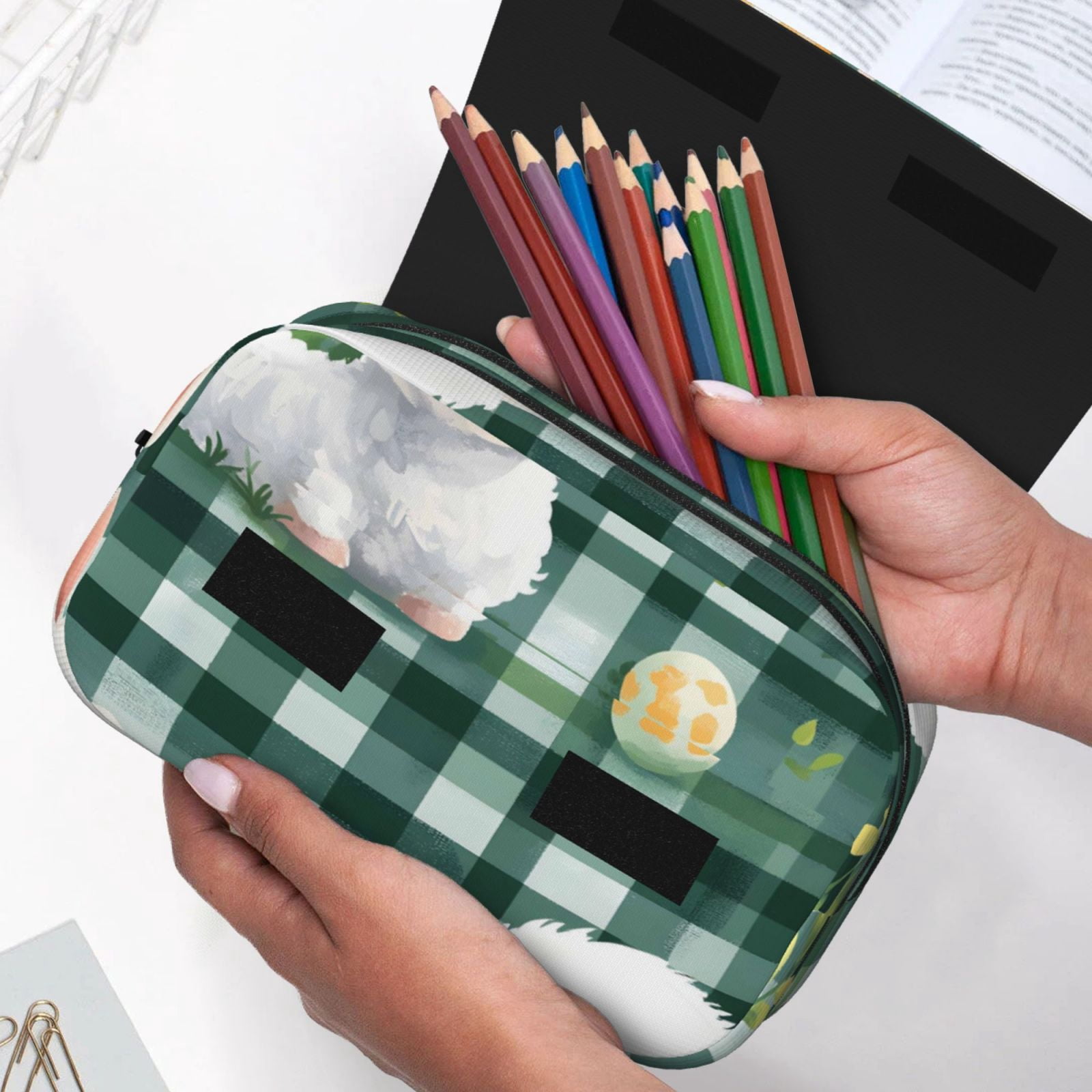 Large-Capacity Flip-Top Double-Layer Pencil Case, Multi-Functional Pocket Pen Case, Durable Stationery Organizer Easter Day Easter Lamb Leaves Watercolor Eggs