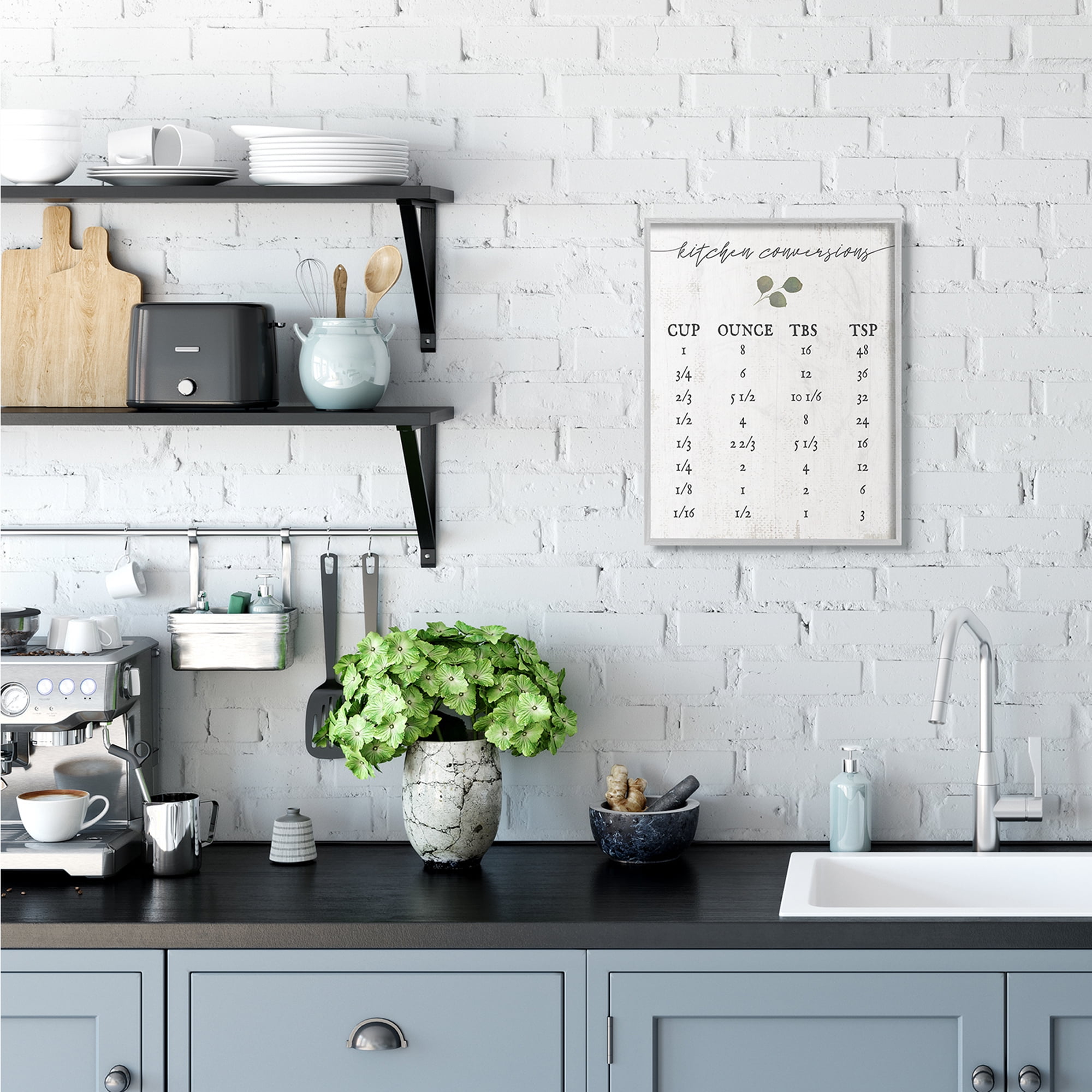 Stupell Industries Kitchen Conversion Chart Neutral Gray Word Design Framed Wall Art by Daphne Polselli