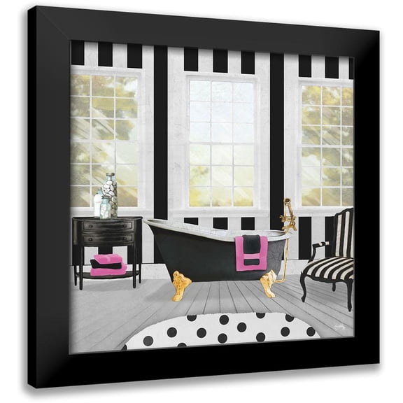 Medley, Elizabeth 12x12 Black Modern Framed Museum Art Print Titled - Pop of Pink Bath I