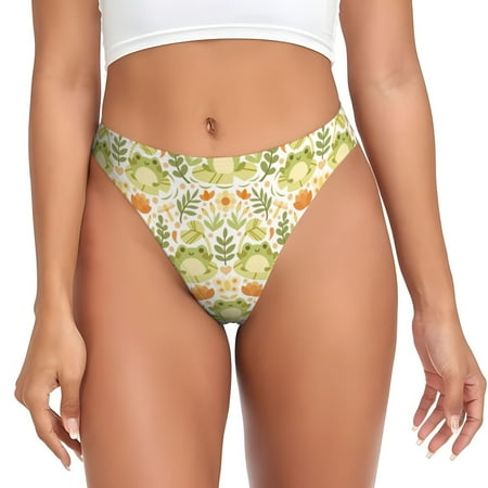 Rateoe Frogs And Botanical Pattern Seamless Women Underwear Thongs No Show Ladies Thong No Line Breathable Comfortable Panties Undies for Women-X-Large