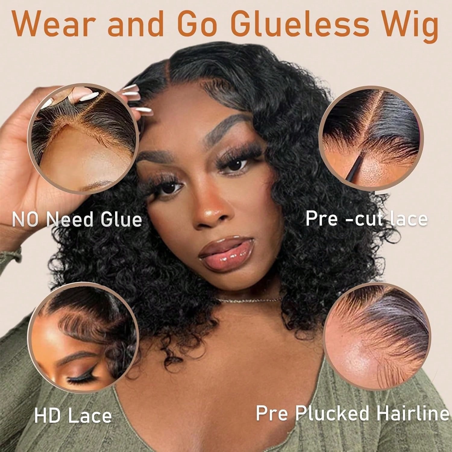 4x4 Wear and Go  Lace Closures Wigs Human Hair Natural Black Color Deep Wave  Bob Human Hair Wigs for Black Women  Wet and Wavy Human Hair Bob Wigs ,No glue,easy to wear