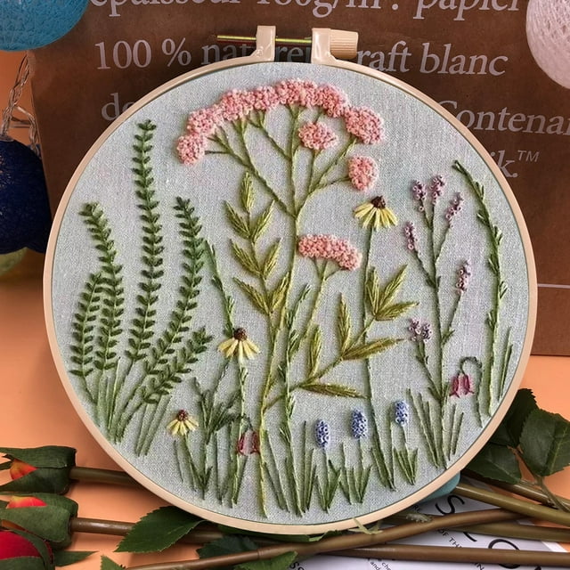 Clearance! Reweti Beginner's Embroidery Flower Kit, Beginner Hand Embroidery 0 Based Diy Hand Embroidery Material Package