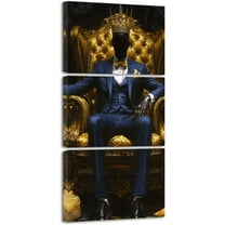 Hieng African American Canvas Wall Art 3 Pieces Black King Pictures Prints Gold Crown Artwork Afro Man Painting for Office Bedroom Decor Unframed