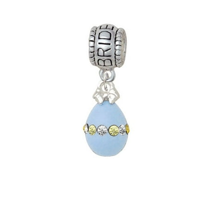 Easter Egg Bead - Light Blue Easter Egg with Multicolored Crystal Band - Bride Charm Bead