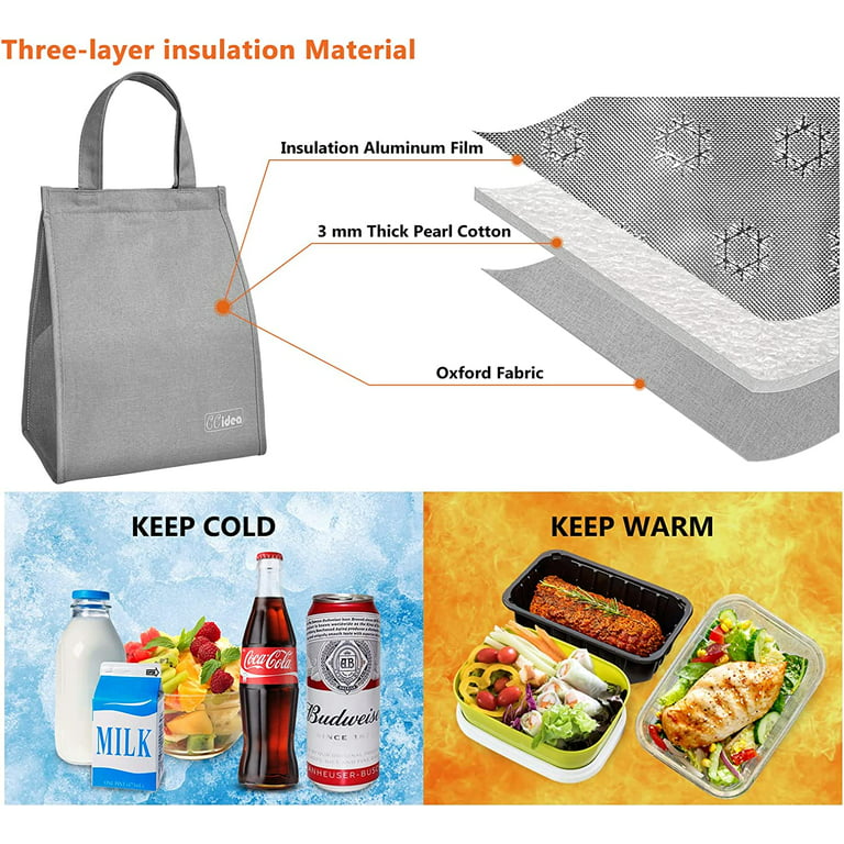 CCidea Lunch Bags for Women, Insulated Lunch Box Bag,Keep Food Cold/Warm(Grey), Adult Unisex, Size: 9 x 4.5 x 10.5, Gray