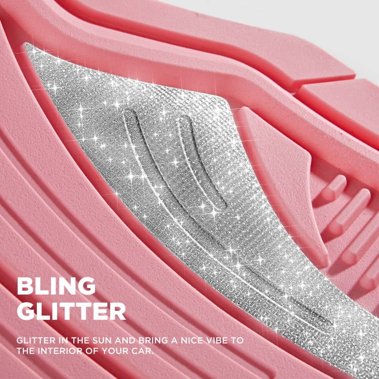 PIC AUTO Bling Rubber Floor Mats - Sparkly Glitter Hot Pink Car Mats Set, Heavy Duty All-Weather Waterproof Pads for Girls & Women, Universal Fit-Hot Pink