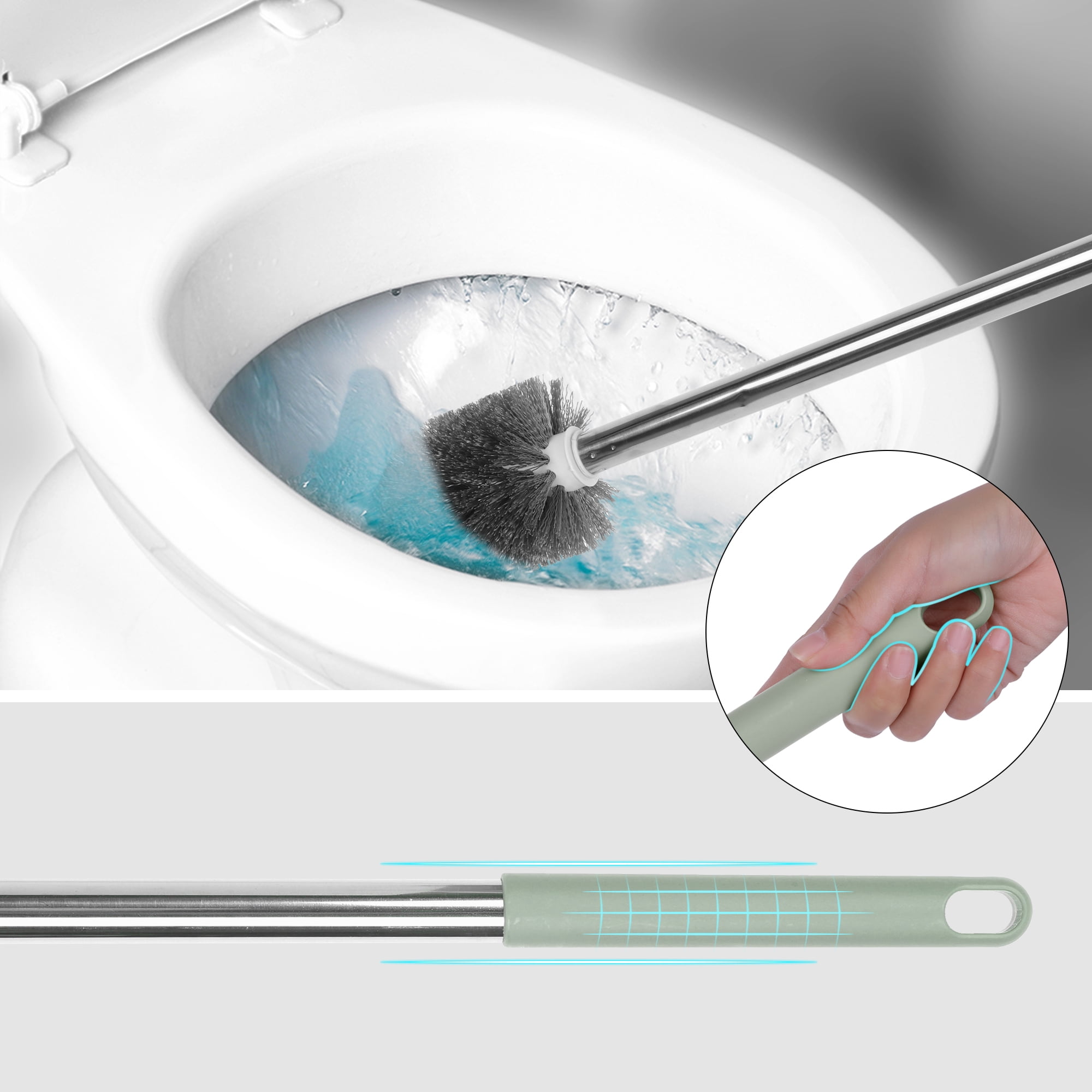 Unique Bargains Toilet Brush Round Head Stainless Steel Handle Green 1 Pc