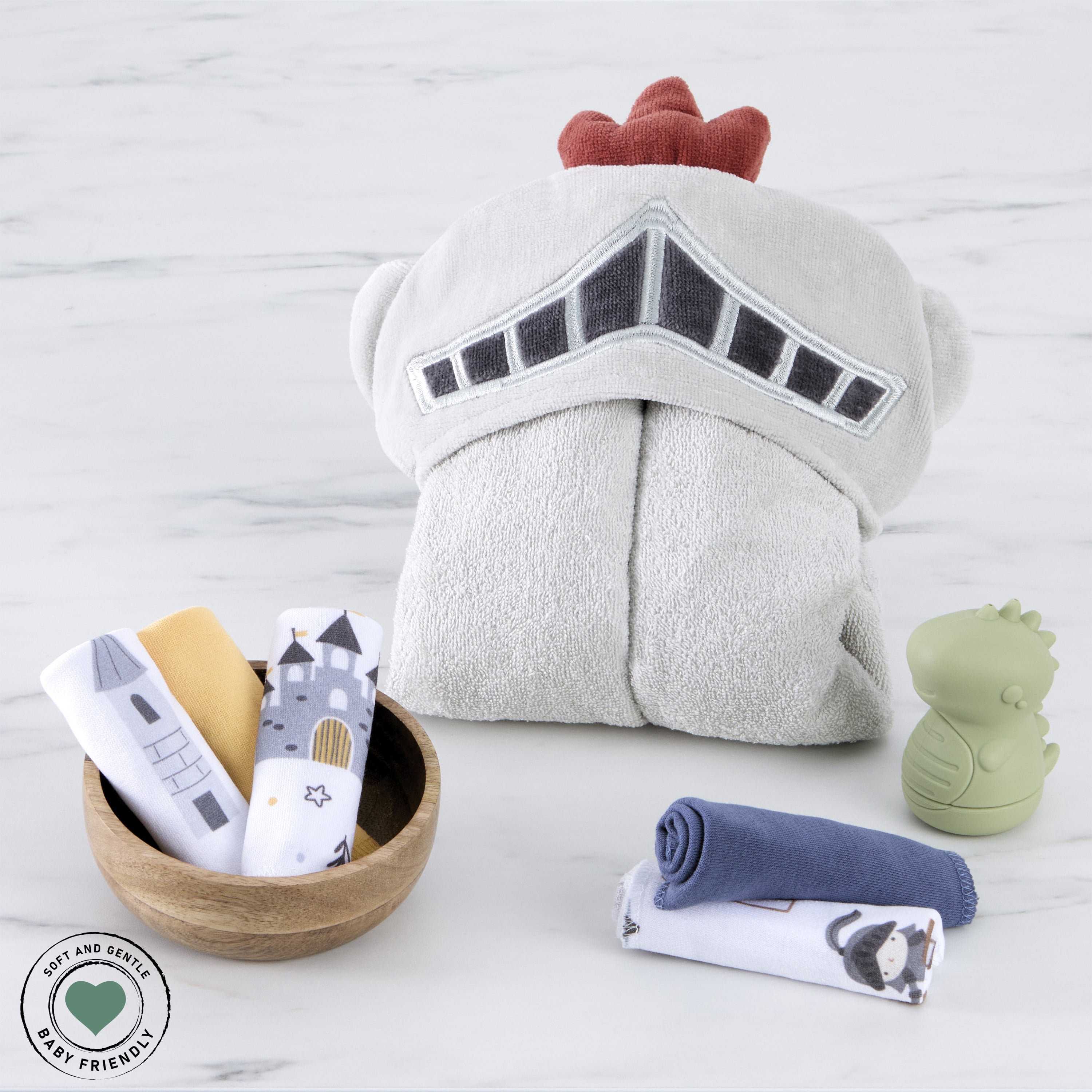 volur Good Knight 6 pc Gift Set - Hooded Towel & 5pc Wash Cloths, Knight Print