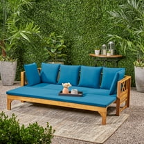 Noble House Reyes Outdoor Acacia Wood Extendable Daybed Sofa, Teak and Dark Teal