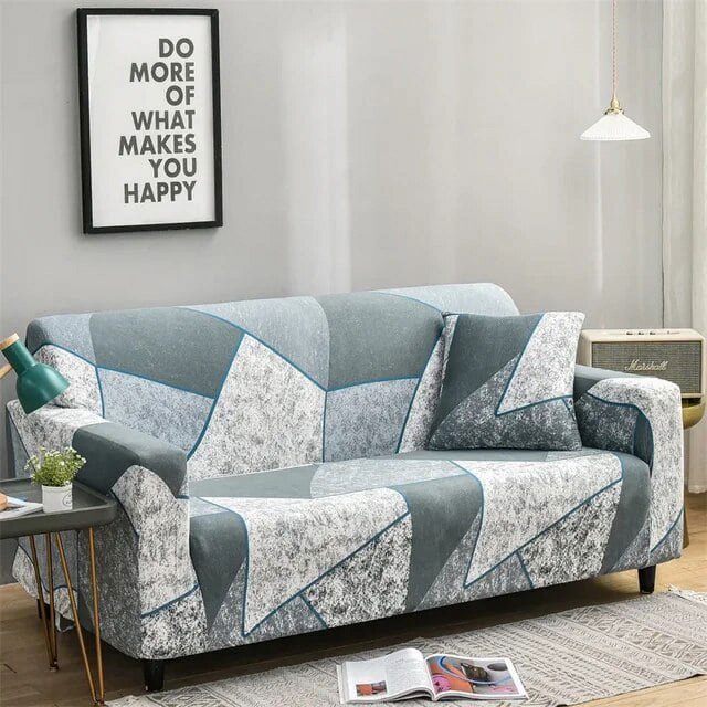 Housse de Sofa Géométrique 1/2/3/4 Places Extensible en Spandex en Forme de L Housses de Sofa Méridienne Housse de Canapé d'Angle Protège-Meubles