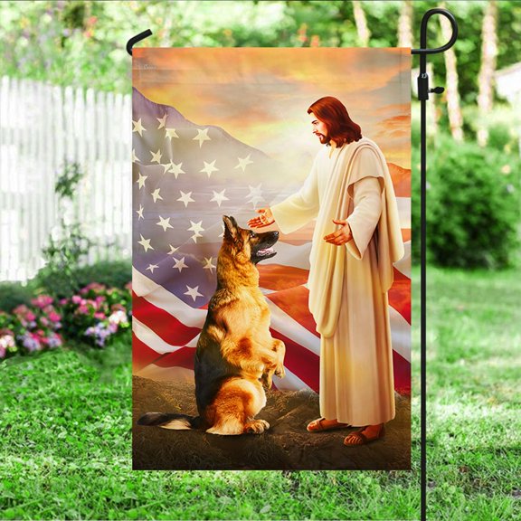 FLAGWIX American Flag - Jesus And German shepherd Flag QNN684F - Garden Flag (11.5" x 17.5")