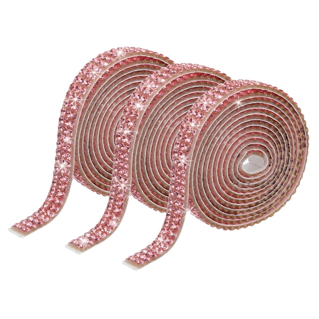 Unique Bargains 3 Roll 0.3 Inch 3 Yards Self Adhesive Crystal Rhinestone Diamond Ribbon for Arts & Crafts Project Wedding Light Pink