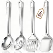 4 Pcs Cooking Utensils Set, TAIMASI Stainless Steel Kitchen Utensils, Kitchen Tools Set Include Solid & Slotted Turner Wok Spatula, Serving Spoon, Home Essentials Kitchen Gadgets Accessories