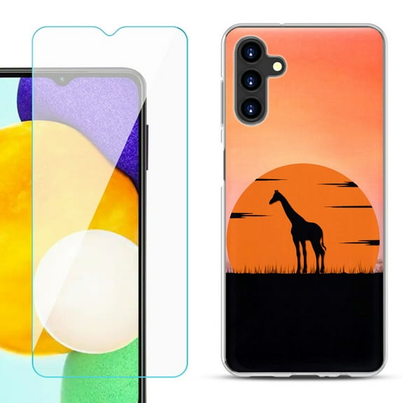 Slim-Fit TPU Fashion Phone Case for Samsung Galaxy A13 5G, with Tempered Glass Screen Protector, by OneToughShield ® - Sunset Giraffe