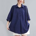 thumbnail image 2 of Blusa larga casual de algodón y lino Blusa oscura azul de mujer XL Aqua, 2 of 5