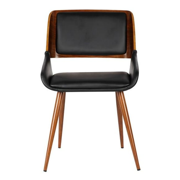 Chaise de Salle à Manger Panda Mid-Century 39 x 21 x 23 Po, Noyer & Cuir Synthétique Noir