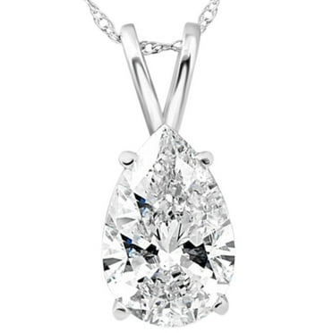 Pompeii Certified 2 Ct Pear Shape Lab Grown Diamond Pendant 14k White Gold Necklace
