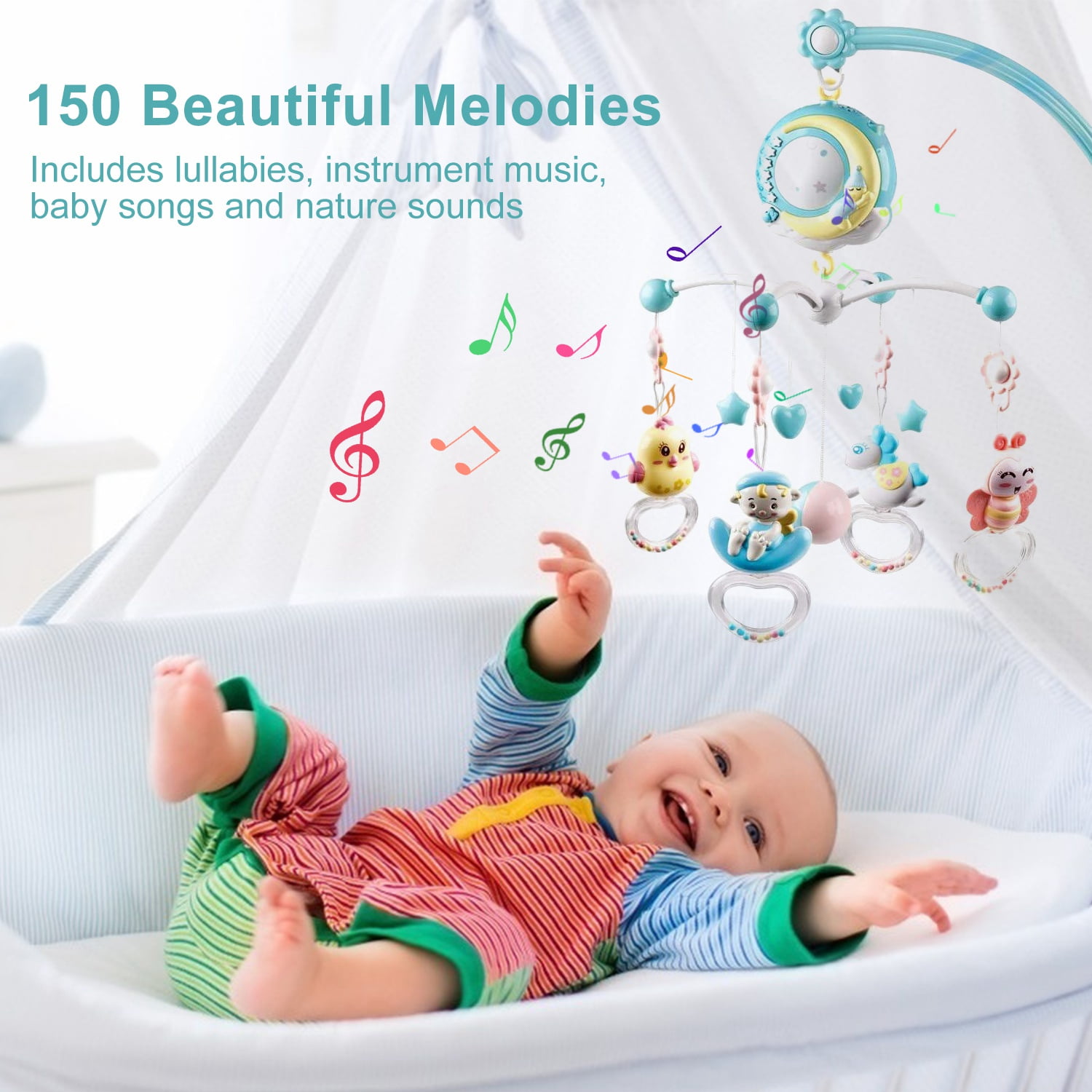 Baby Crib Mobile Musical Projection Bed Cot Toys Nursery Sweet