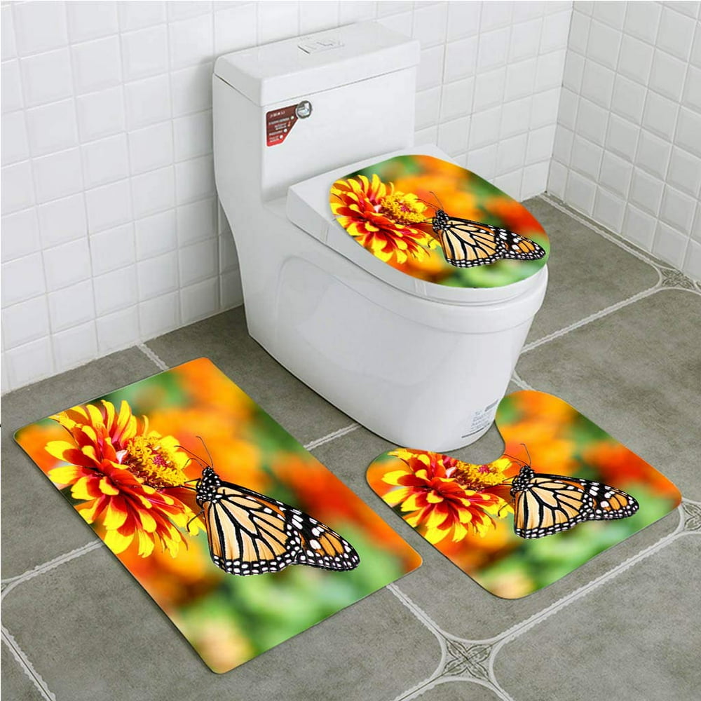 CHAPLLE Monarch Butterfly 3 Piece Bathroom Rugs Set Bath Rug Contour