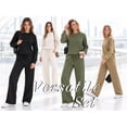 thumbnail image 5 of MOYIKO Two Piece Sets for Women Fall Travel Vacation Outfits Pleated Long Sleeve Lounge Sets Wide Leg Pants, 5 of 7