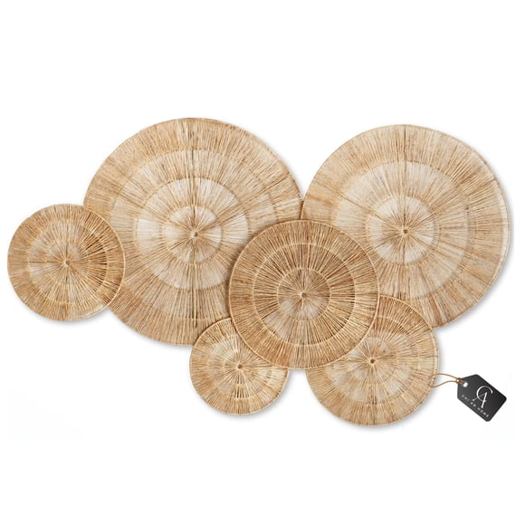 CHI AN HOME Paniers Décoratifs Muraux en Jute de 23 Pouces en Osier, Ensemble de 6 Grandes Assiettes Murales Tressées en Jute, 23 Pouces,21 Pouces,15 Pouces,13 Pouces,12,10 Pouces, Decorati