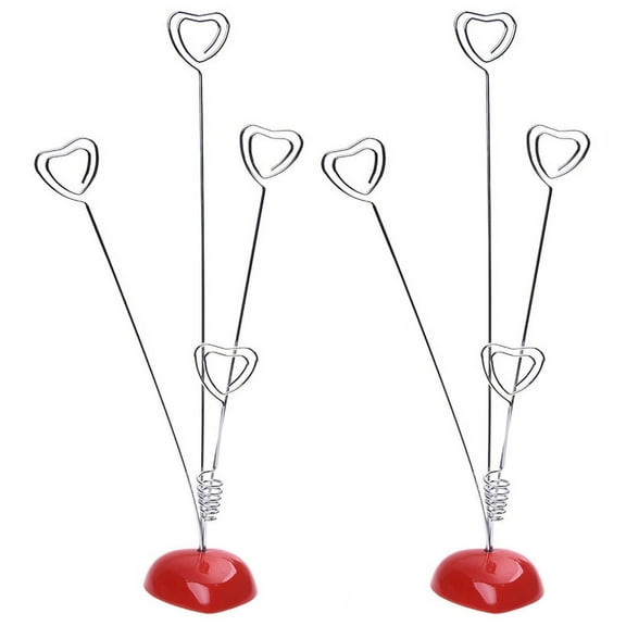 2X Heart-Based 4 Standing-Heart Wire Holders Photo Card Note Memo Clips Tree