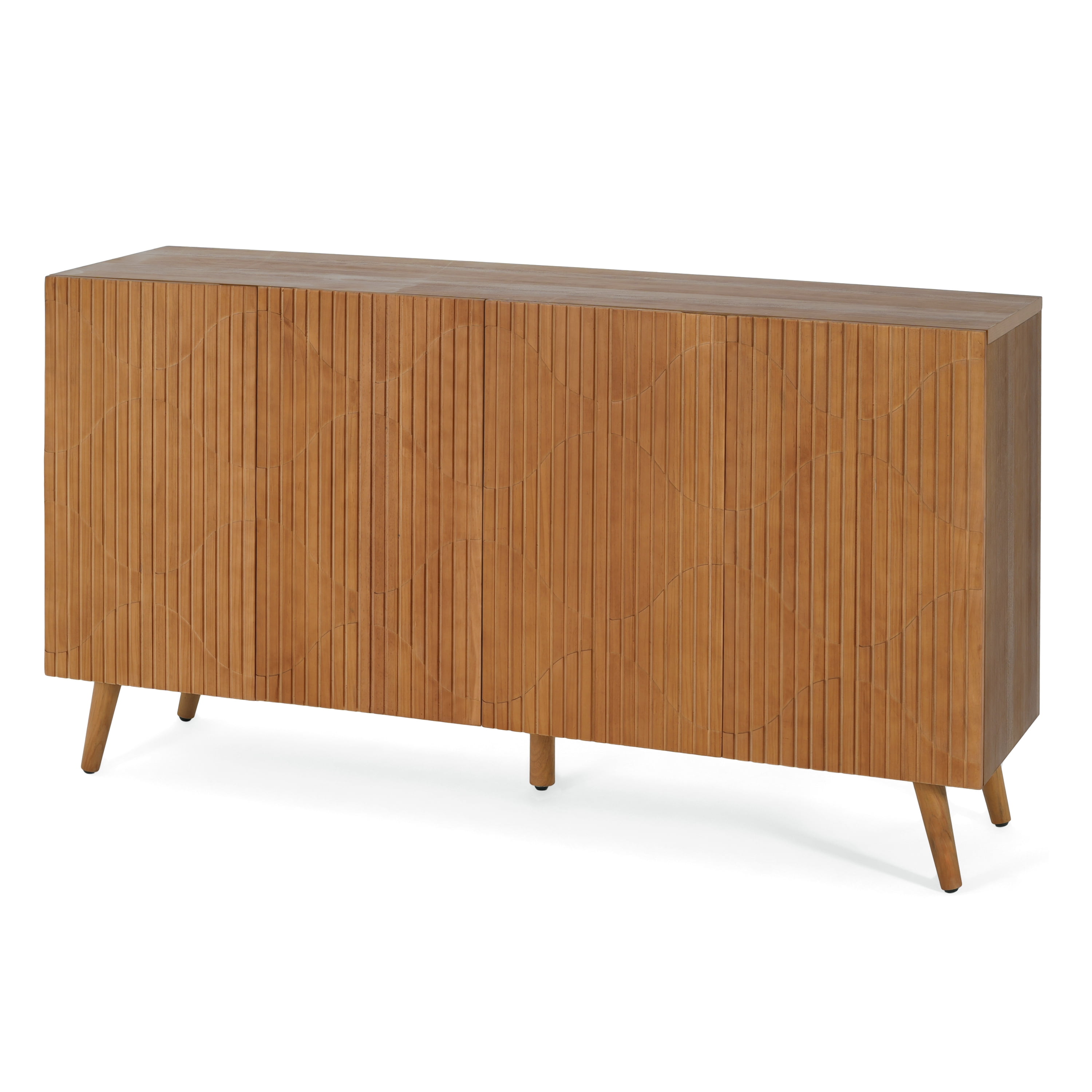 Euroco 59.8" Buffet Sideboard Cabinet,Wood Coffee Bar Station Table with 4 Doors and Adjustable Shelves,Modern Cupboard for Kitchen, Livingroom,Brown