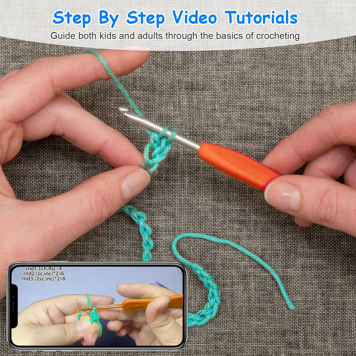 Imountek Elephant Crochet Set for Beginners, DIY Crochet Starter Kit with Video Tutorial for Kids Adults, 2 Elephant Patterns