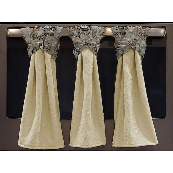 Coffee Wraparound Snap Hanging Towels (Set of 2) by Penny's Needful Things (Coffee Beans)(Terrycloth Color: Yellow)