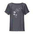 thumbnail image 5 of Blusa de manga corta con estampado regular de flecos y cuello redondo de algodón y cáñamo para mujer OAVQHLG3B Store  lin121212, 5 of 5