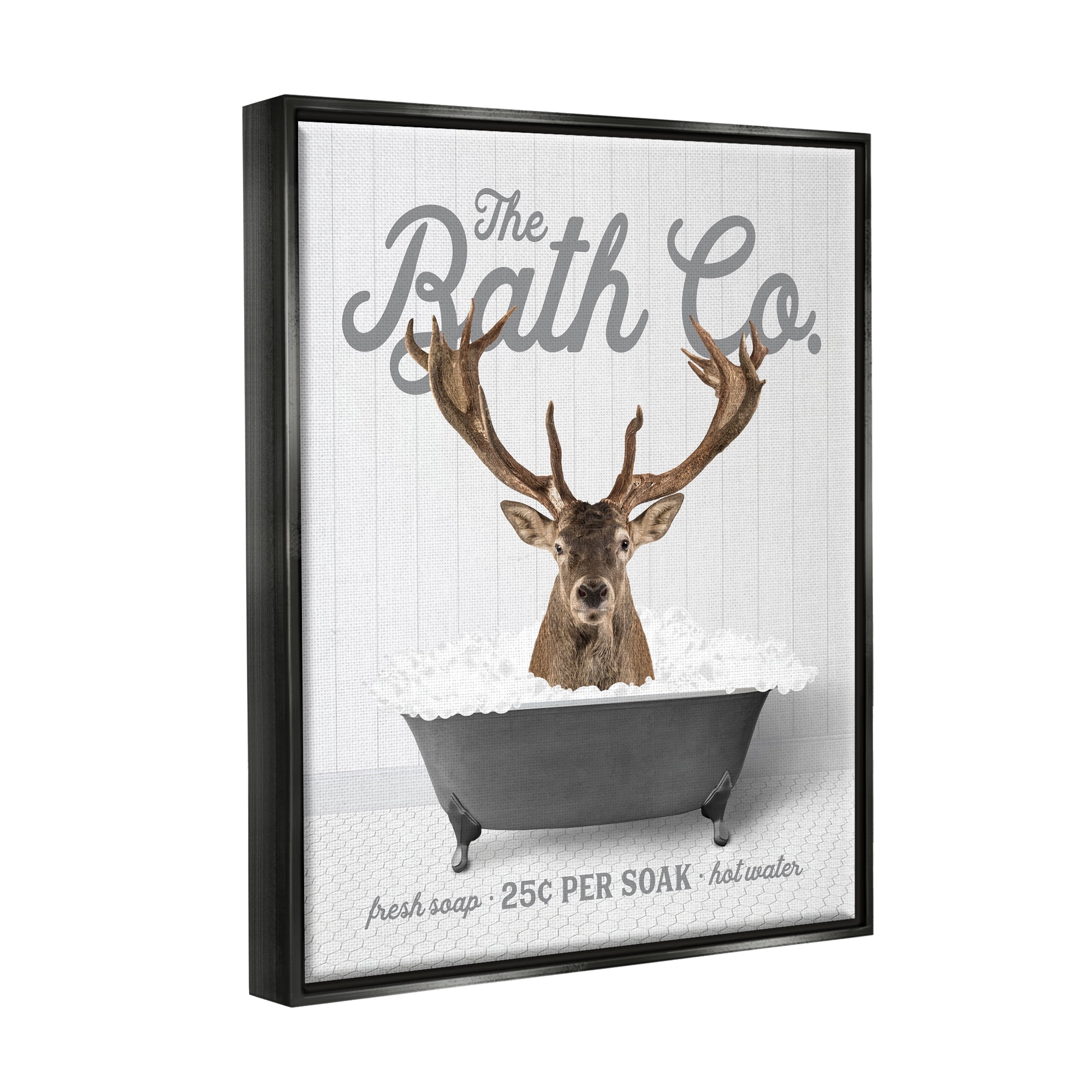 Stupell Industries Deer in Bubble Bath Animals & Insects Painting Black Floater Framed Art Print Wall Art, 25 x 31