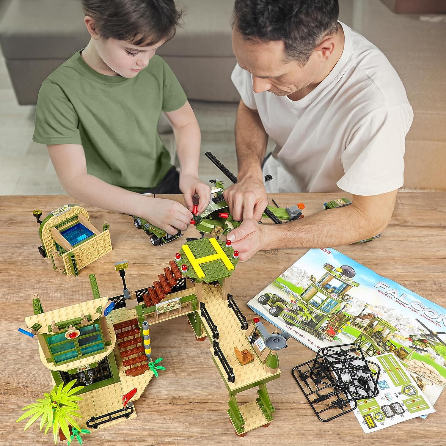 EXERCISE N PLAY Building Blocks Set, Army Military Base Kit, STEM Toy for Boys Kids Ages 6-12 (830 Pieces)