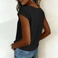 thumbnail image 6 of YUGYXL Cap Sleeve Tops for Women Lace Patchwork Boho Ruched Summer Western Linen Tops Casual Loose Crew Neck T Shirts Black Tops L, 6 of 8