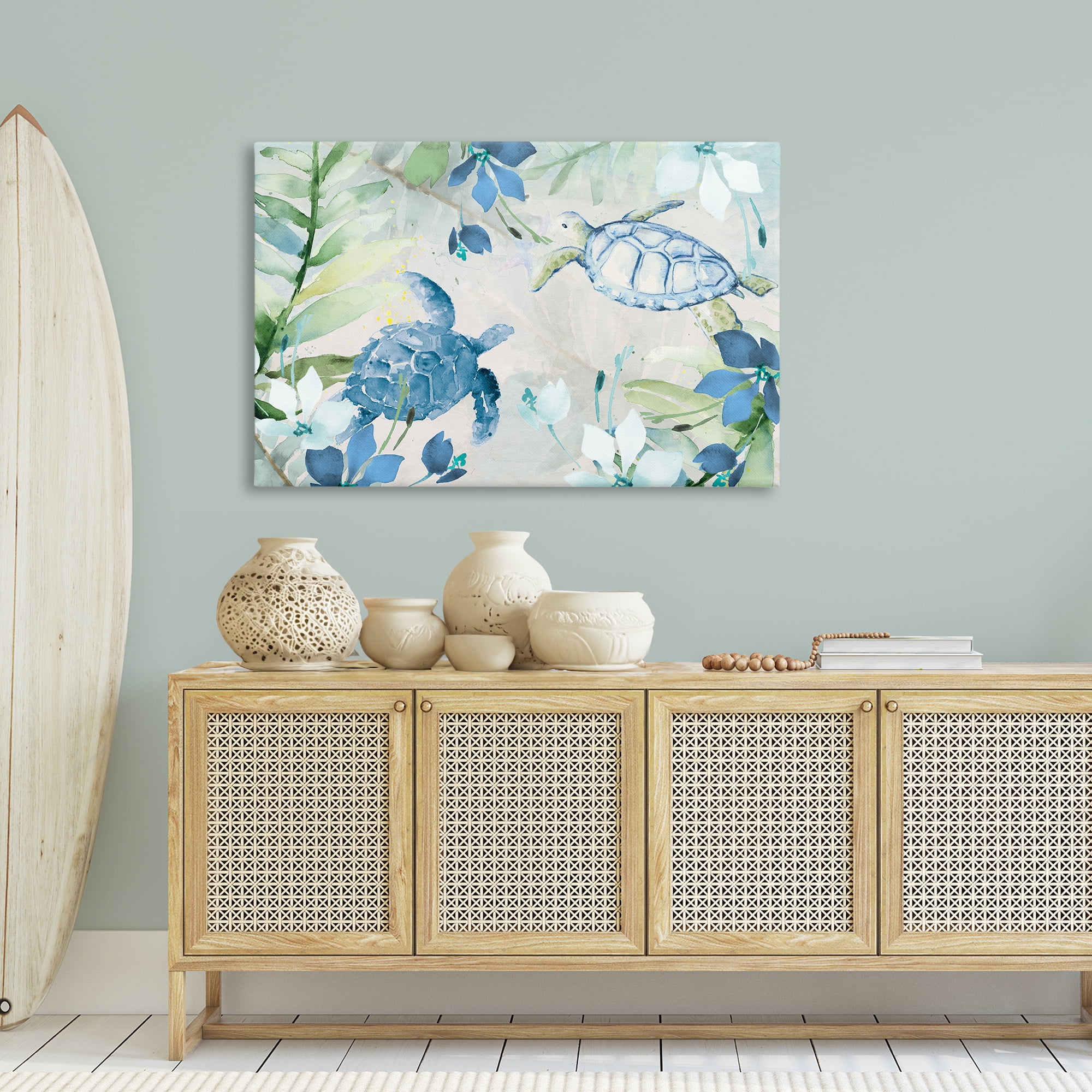 Stupell Industries Turtles Among Flowers Coastal Painting Gallery Wrapped Canvas Art Print Wall Art, 45 x 30