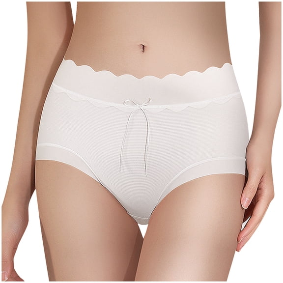 Diufon Womens Silk Brief Elastic High Waist Bow Underpants Solid Color Full Coverage Panties