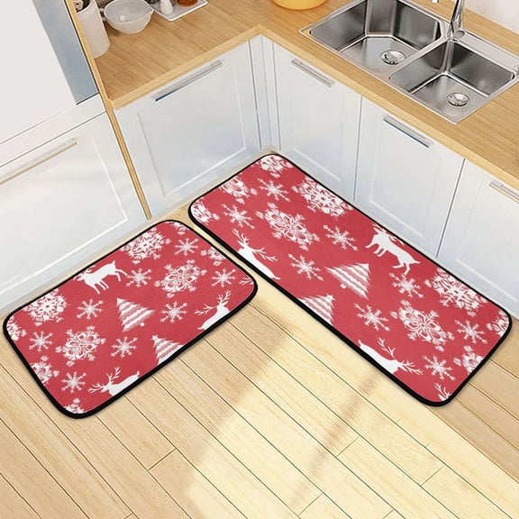 Kitchen Rugs and Mats【2 PCS】Non Skid Joyful Christmas Printing Creative Kitchen Mat