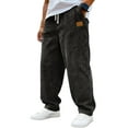 thumbnail image 2 of Men's Vintage Corduroy Drawstring Pants with Embroidered Label - Loose Fit Straight Leg Casual Pants for Daily, Streetwear, and Light Outdoor ActivitiesBlackL, 2 of 7