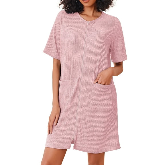 Avidlove Women Zipper Robes Knit Short Sleeve House Coat Lightweight Zip Up Short Bathrobe with Pockets Soft Nightgown Sleepwear S-XXL