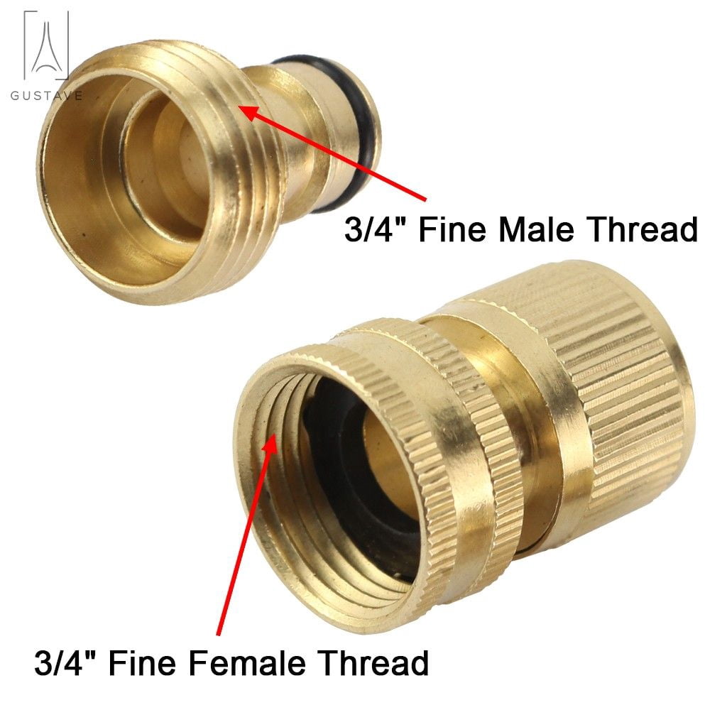 Gustave Brass Garden Hose Quick Connect Fitting 3/4 Inch Fine Thread Water Hose Male & Female Connectors No Leak Quick Connectors, 4 Set