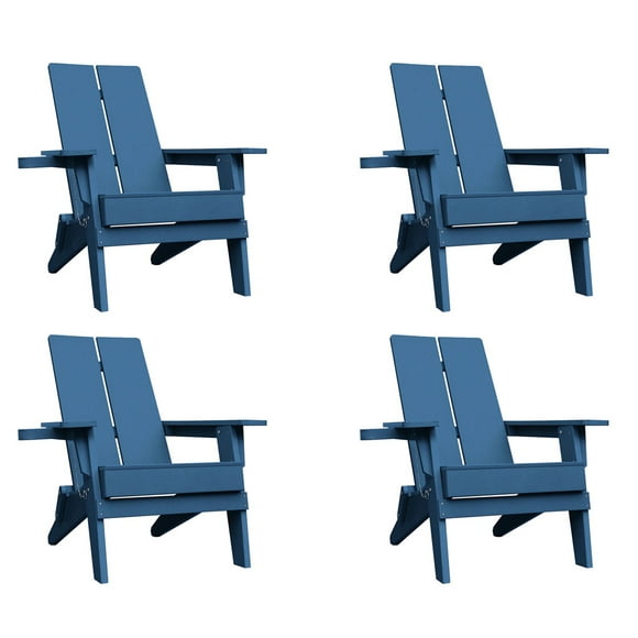 Krikacy Outdoor Adirondack Chair Set fo 4, All-Weather HIPS Plastic Chair w/Cup Holder for Patio Poolside, White