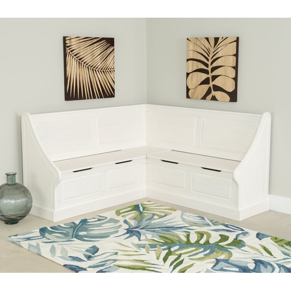 Linon Tobin Casual Wood Corner Dining Breakfast Nook Bench with Storage, White