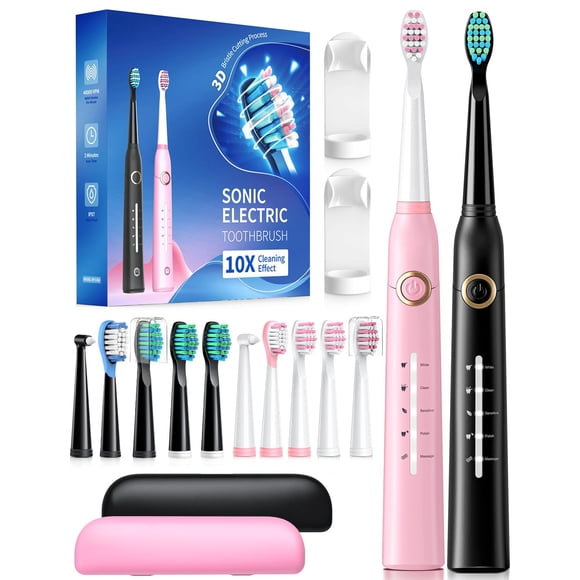 2 Pack Sonic Toothbrush, Electric Toothbrush Adults with 40000VPM 5 Modes 12 Brush Heads 2 Travel Cases, Sonic Toothbrush 4 Hours Charge Minimum 30 Days -B
