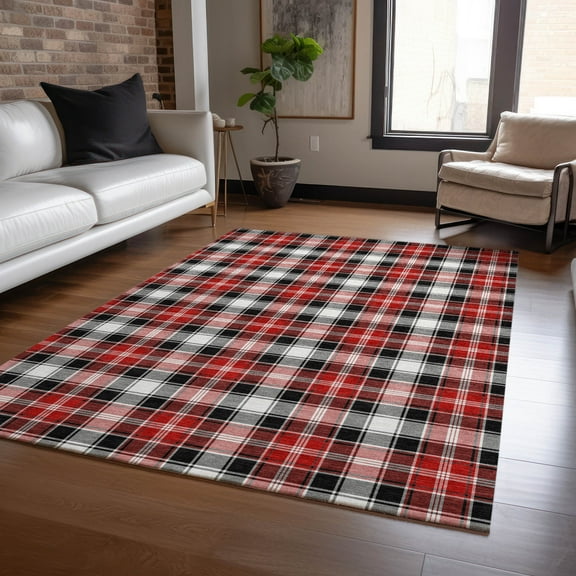 Addison Rugs Chantille Indoor/Outdoor Transitional Holiday Plaid Black Machine Washable Rectangle Rug, 10' x 14'