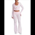 thumbnail image 1 of Conjunto de Dos Piezas de Punto para Mujer: Suéter de Larga con Cremallera, Sudadera Corta con Capucha y Pantalón Acampanado. Rosa S, 1 of 8