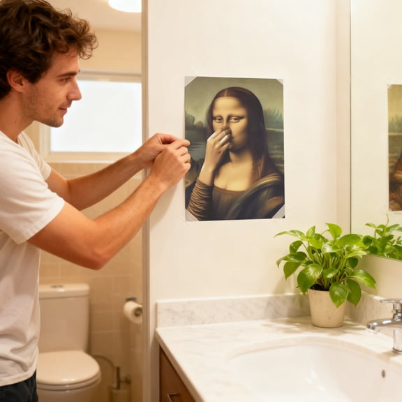 Funny Bathroom Wall Art, Mona Lisa Bathroom Art Vintage Humor Poster, Funny Wall Art Home Decor