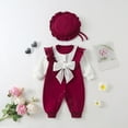 thumbnail image 2 of Mercatoo Baby Girls Autumn Jumpsuit Outfit Long Sleeved Ruffle Bow Color Matching Set Toddler Baby Girls Fall Winter Clothes, 2 of 9
